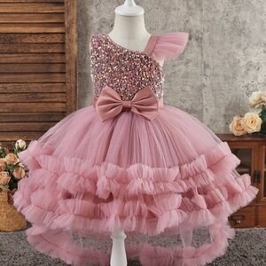 Pink Sequin One-Shoulder Kids Dress New